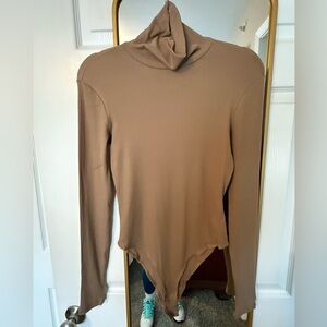 H&M Ribbed Bodysuit in Soft Brown